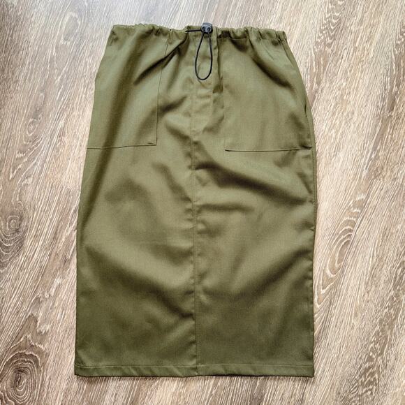 New XS Army Olive Green Cargo Skirt Midi Y2K 90's Grunge Adjustable Drawcord - Picture 1 of 5